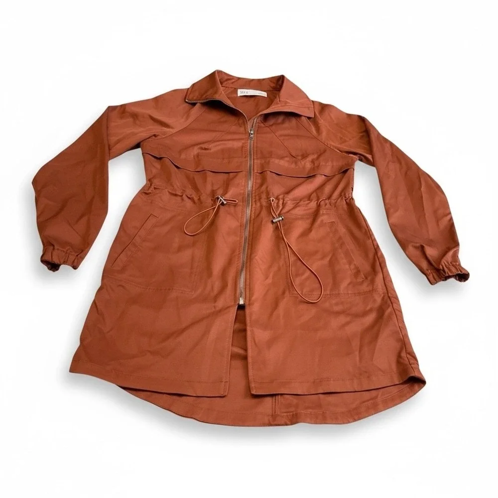 BKE Women's‎ Small Rust Brown Utility Jacket Drawstring Waist Zip Front Collar
